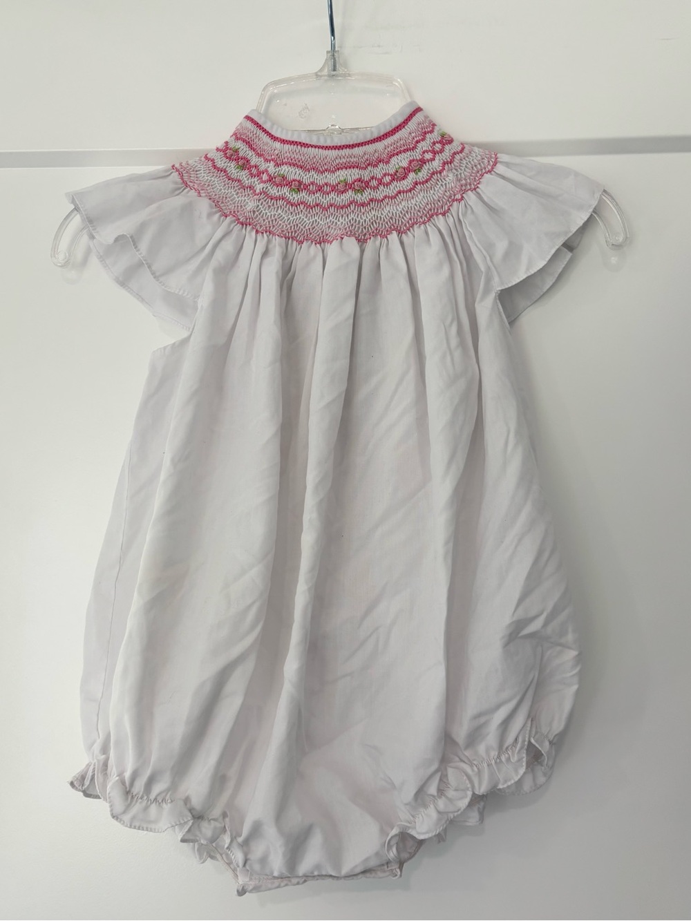 Vintage Rosalina White Pink Rose Floral Smocked Bubble  24m